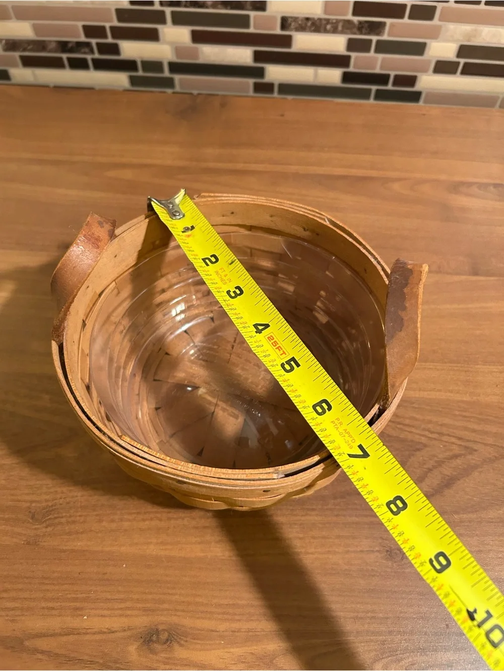 Vintage Round Longaberger Rustic Brown Woven Wood Basket with Handles